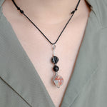 Imperial jasper lava stone tactile necklace on model